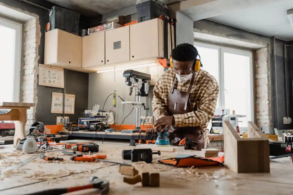 Artisan menuisier travaillant dans son atelier — symbole du tissu d'artisans partenaires